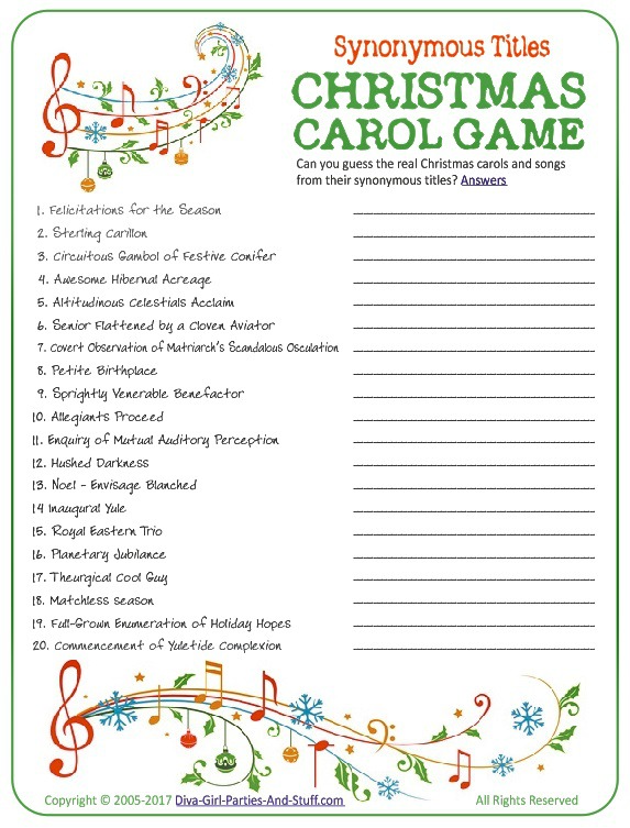 Finish The Christmas Song Quiz Printable Christmas Game Printable