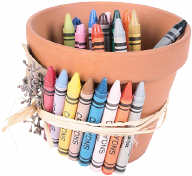 terra cotta pot full of crayons