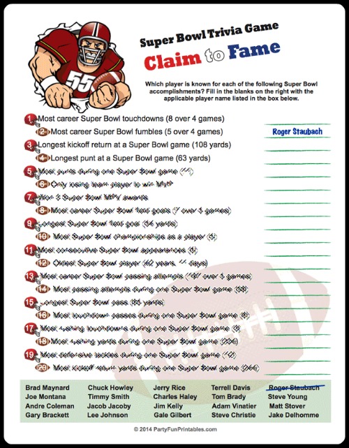 Super Bowl Trivia Multiple Choice Printable Game Updated Feb 2022