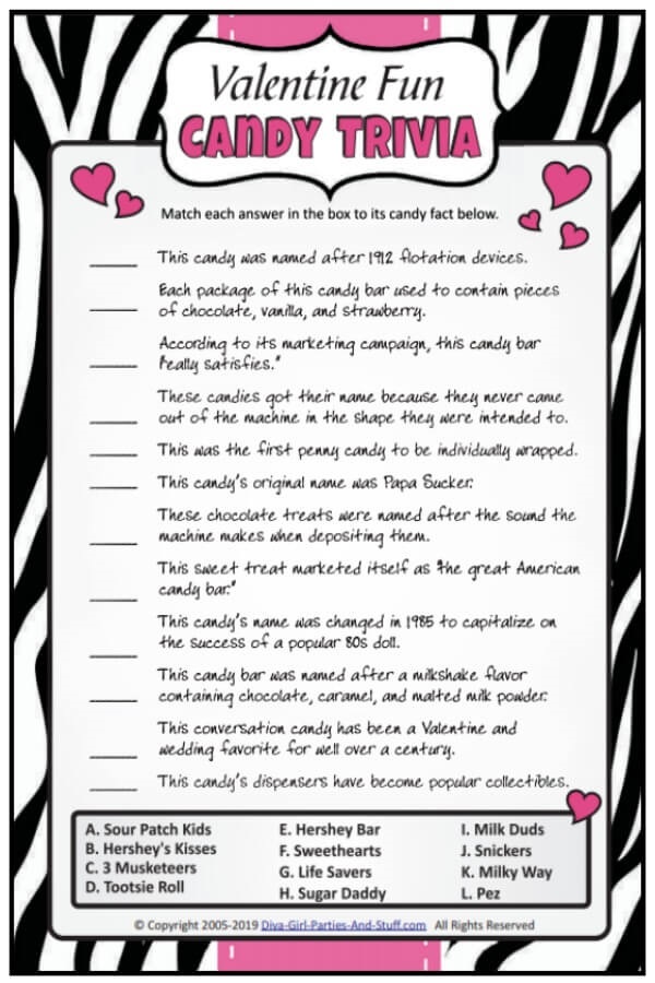 Valentine Trivia Printable